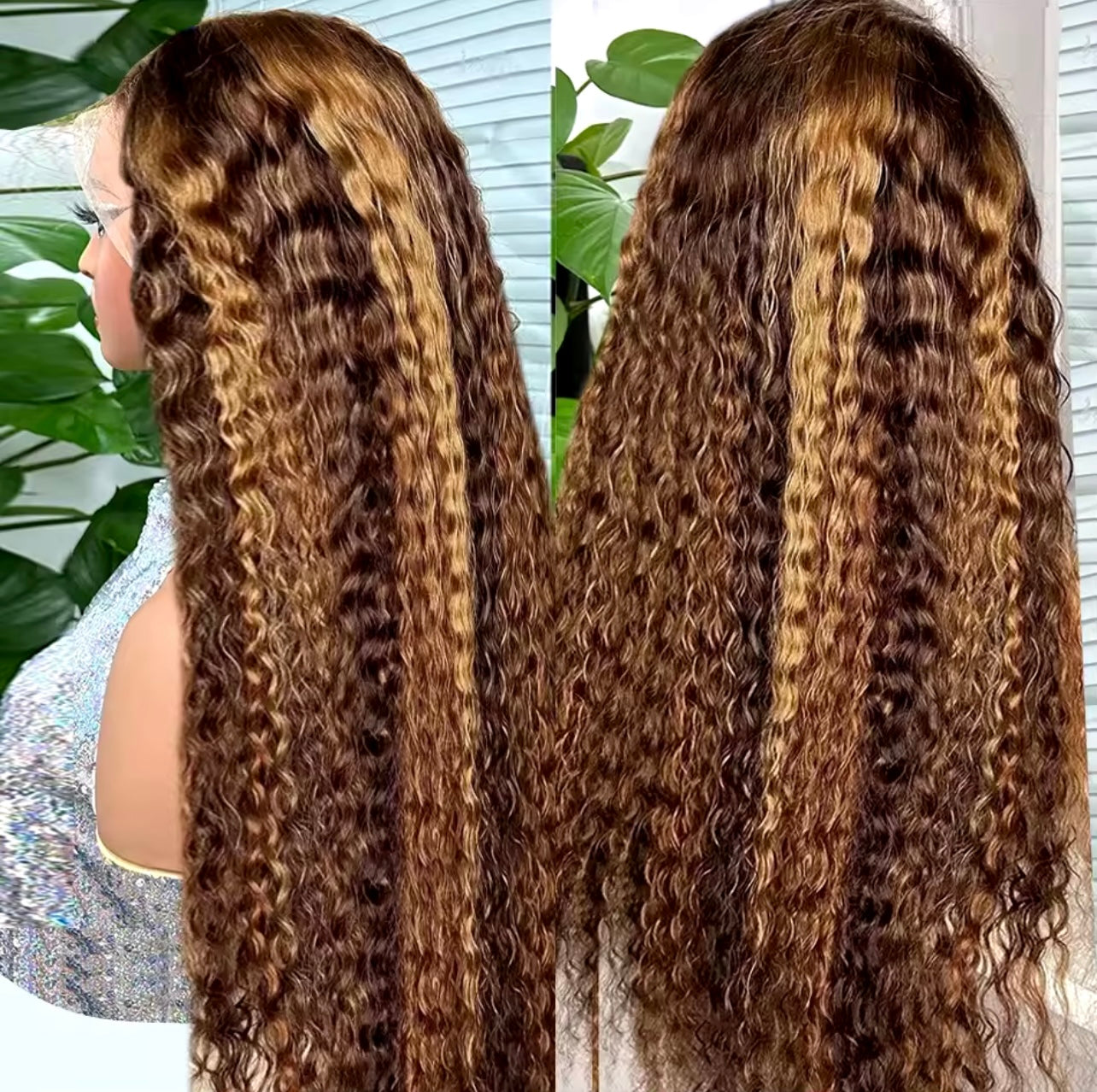 Cheveux humain frisé. 180% de densité, 28 pouces.
13x4 lace frontal.